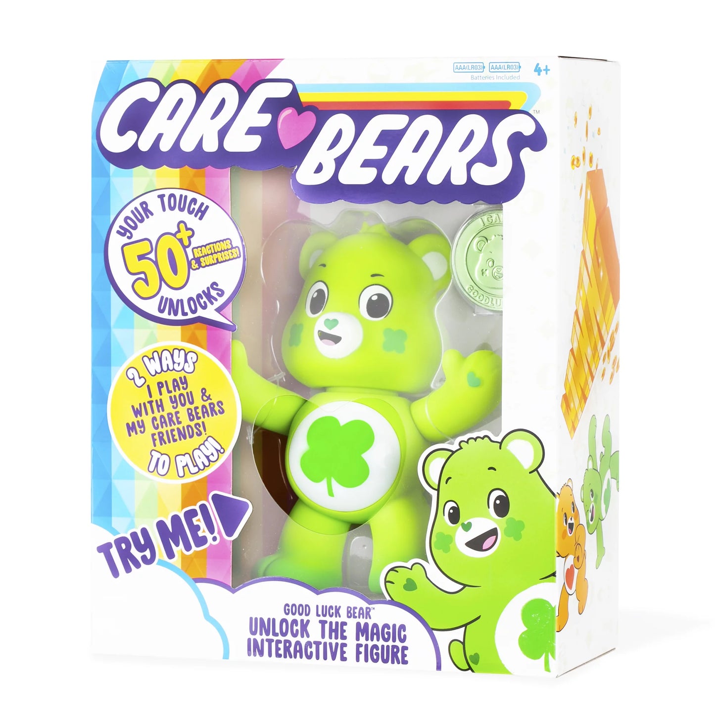 Care Bears - 5" Interactive Figure - Good Luck Bear - Your Touch Unlocks 50+ Reactions & Surprises!