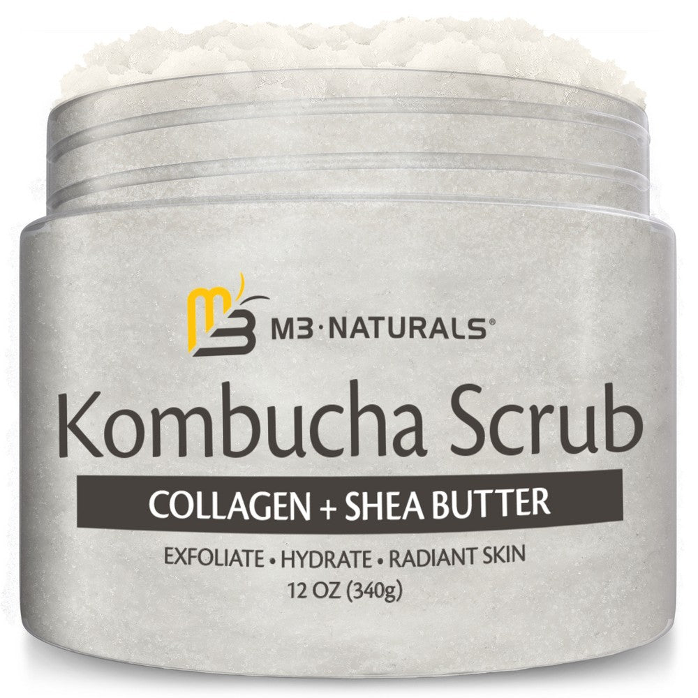 M3 Naturals Kombucha Body Scrub | Skin Exfoliator with Collagen and Shea Butter | 12 Oz (340G)