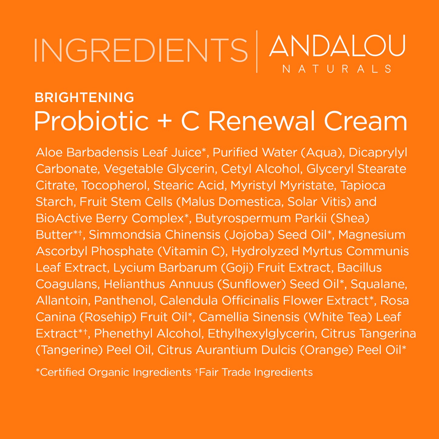 Andalou Naturals Probiotic + C Renewal Face Cream, 1.7oz, With Vitamin C for a Brighter Complexion