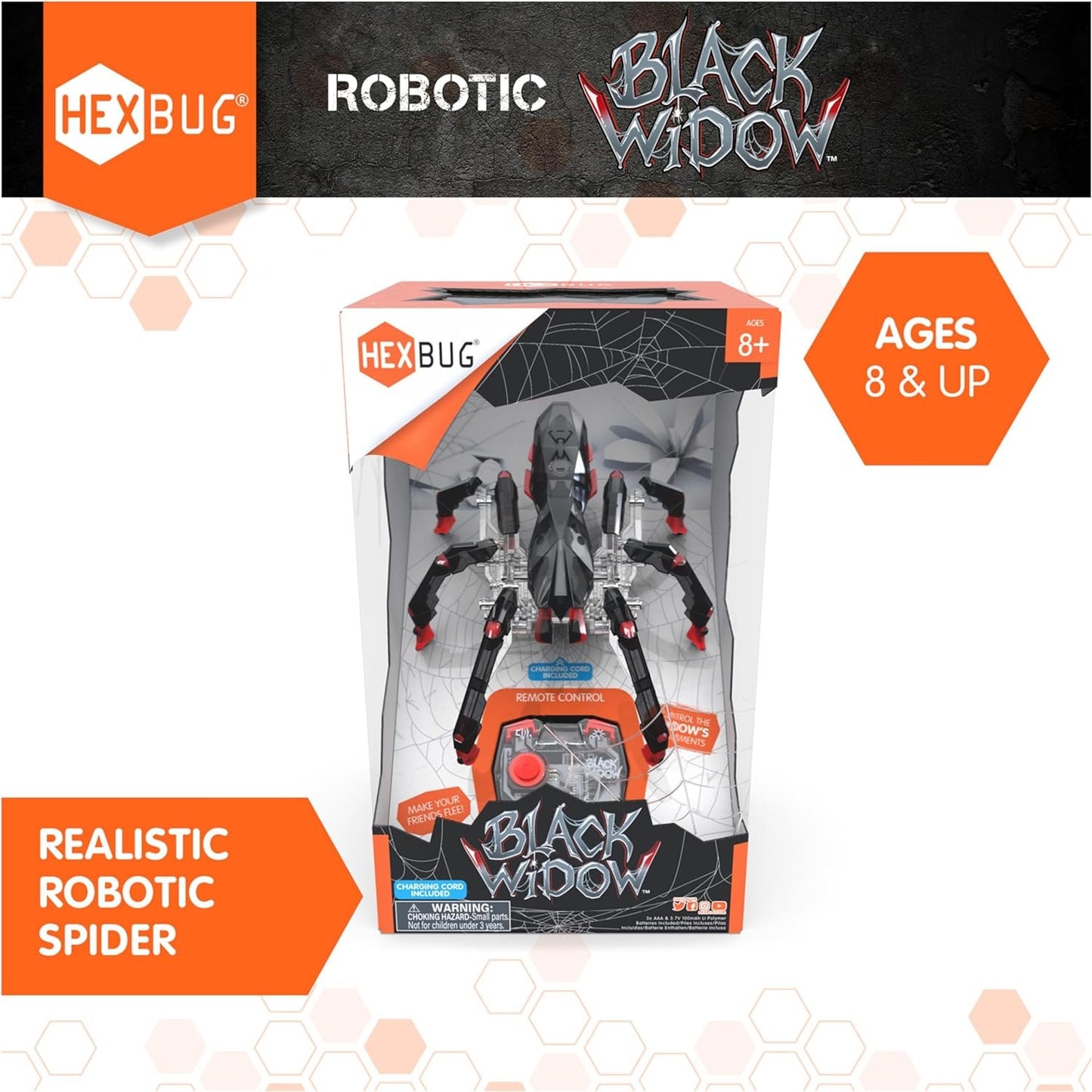 HEXBUG Remote Control Black Widow, Rechargeable Robot Spider Toys for Kids, Adjustable Robotic Black Widow Figure STEM Toys for Boys & Girls Ages 8 & Up