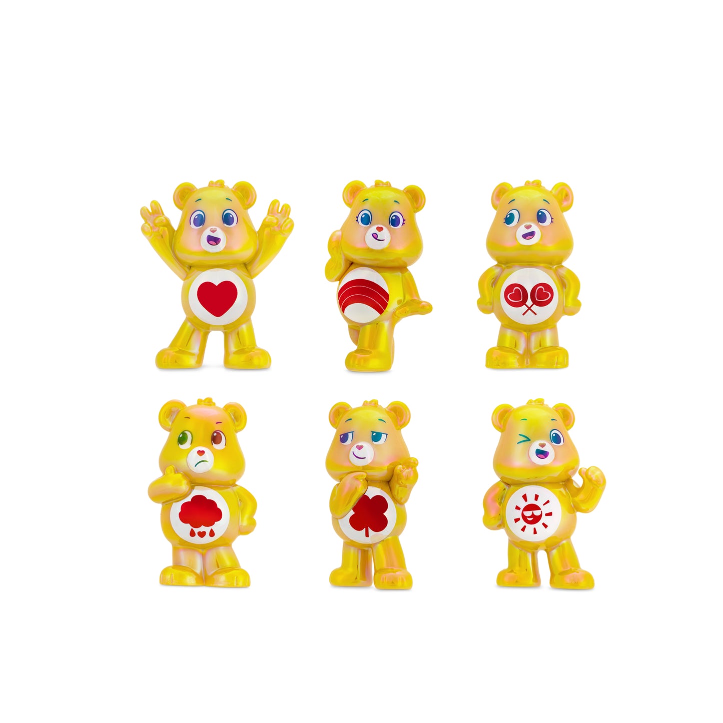 Care Bears Gold & Rube Edition Good Luck Bear  Tenderheart Bear  Share Bear  Cheer Bear  Funshine Bear & Grumpy Bear Collectible Mini Figure 6-Pack