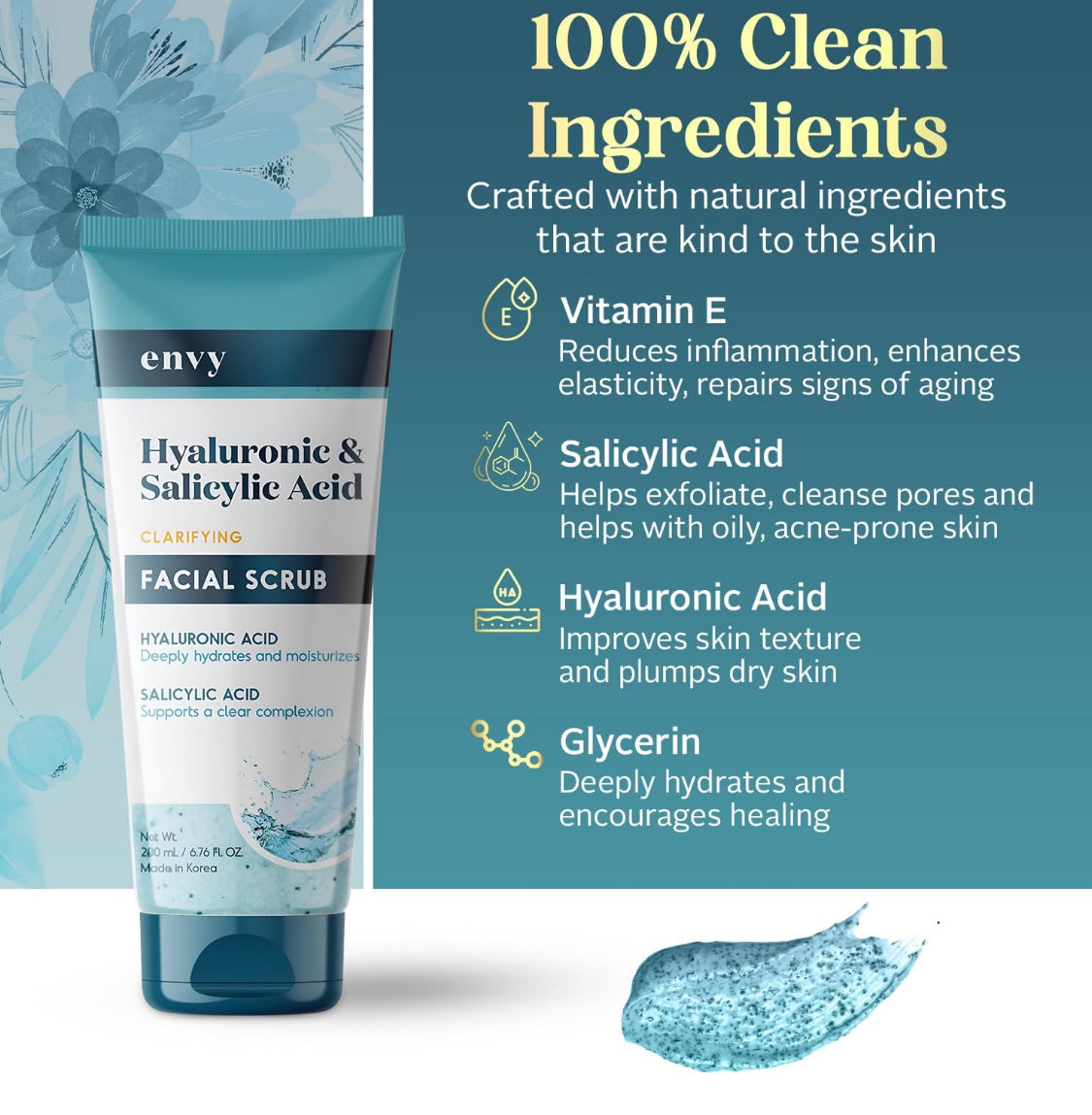 Envy Facial Scrub Hyaluronic Acid & Salicylic Acid -6.75 FL OZ