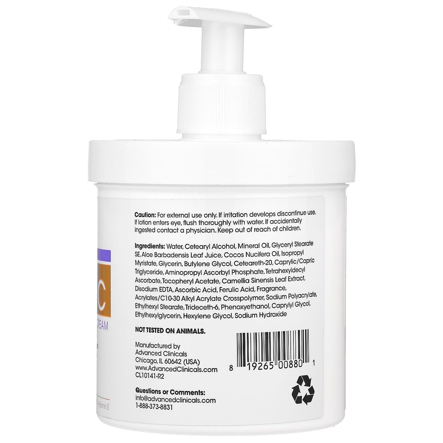 Advanced Clinicals Brightening Vitamin C Body Cream for Dark Spots and Age Spots. 16 OZ