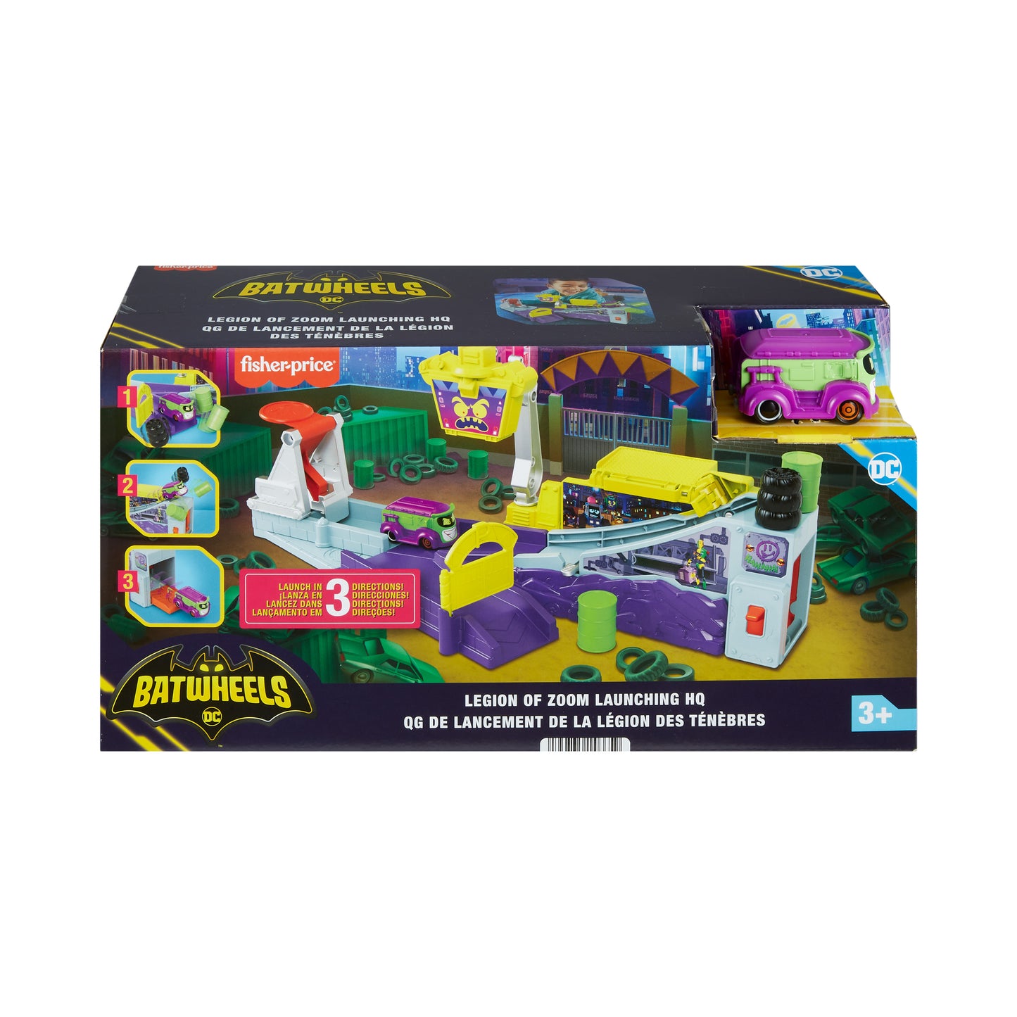 Fisher-Price DC Batwheels Playset with Car Ramp and Launcher, Legion of Zoom Launching HQ