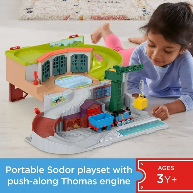 Thomas & Friends Sodor Take-Along Playset with Diecast Thomas Engine & Cranky The Crane