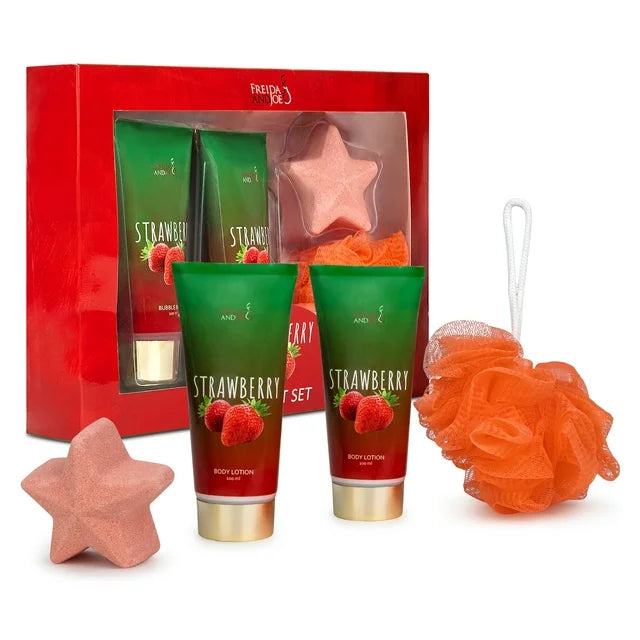 Freida & Joe Gift Strawberry Fragrance Bath & Body Collection Gift Box - Gift for Her Luxury Body Care