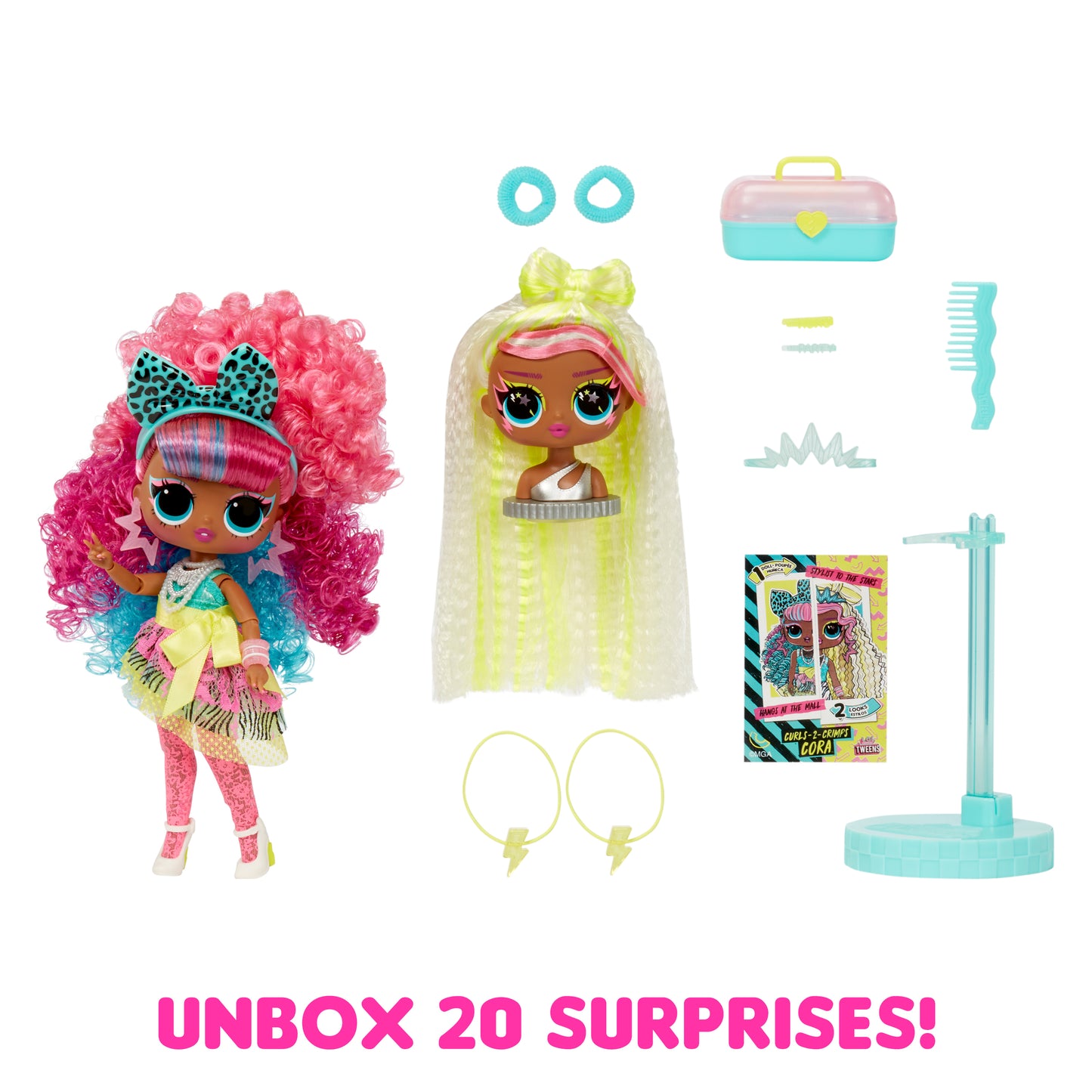 LOL Surprise Tweens Surprise Swap Curls-2-Crimps Cora Fashion Doll, 20+ Surprises, Styling Head, Fashions and Accessories, Great Kids Gift Ages 4