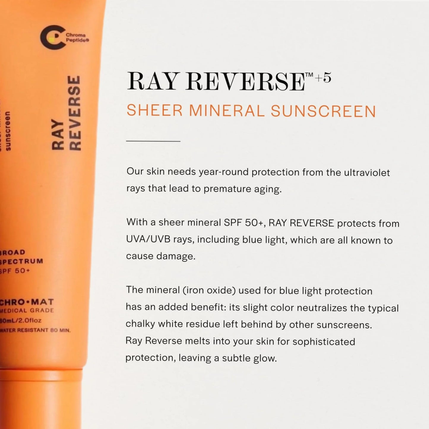 Ray Reverse SPF 50+ Sheer Mineral Facial Sunscreen (2 fl oz.) | Skin Damage Reversing Sun Care | Anti-Aging Tinted Moisturizer, UVA/UVB & Blue Light Protection