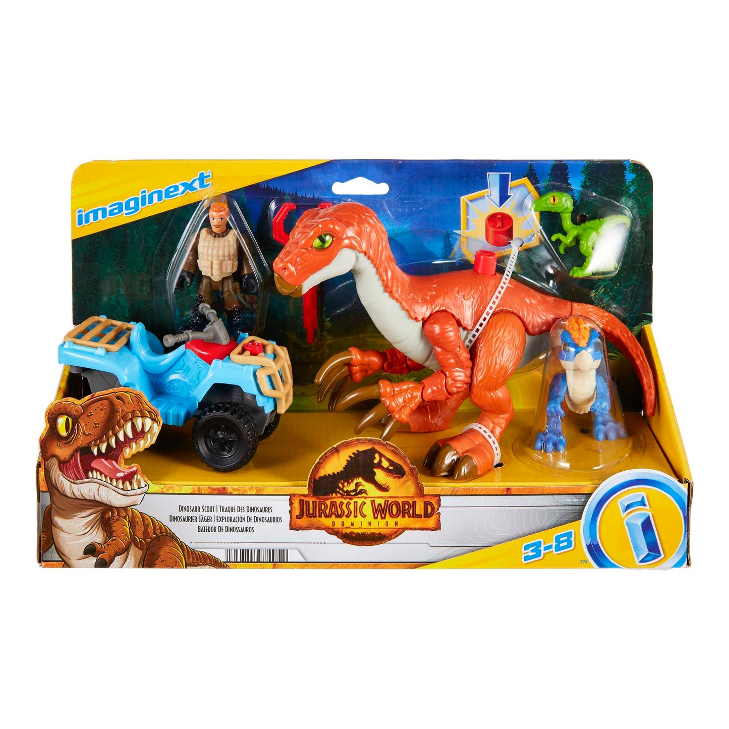 Imaginext Jurassic World Therizinosaurus Compy & Dracorex Figure Set, Dinosaur Scout, 6 Pieces