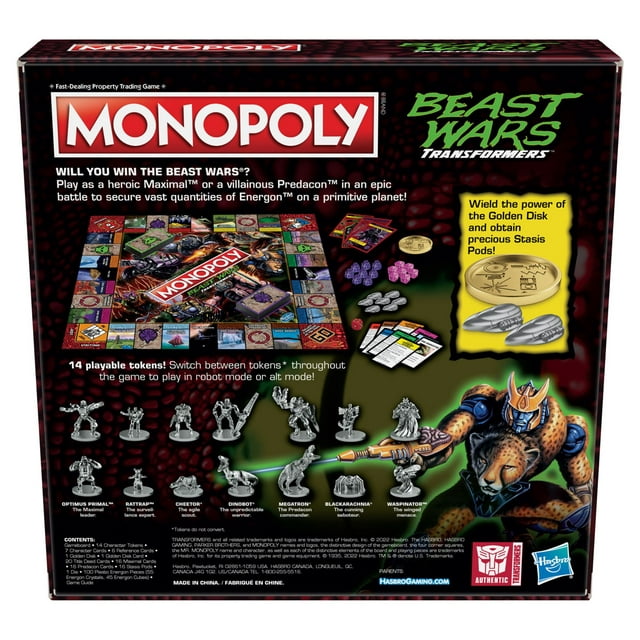 Monopoly Transformers Beast Wars Board Game for Kids and Family Ages 8 and Up, 2-6 Players