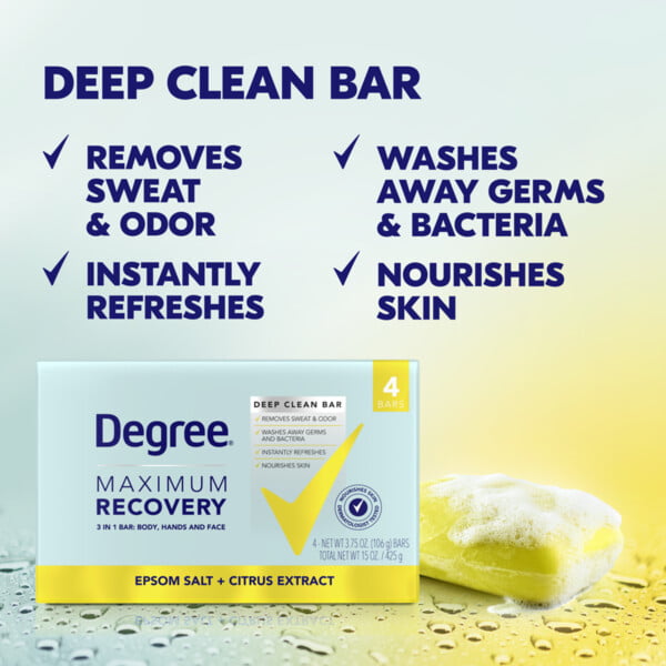 Degree Maximum Recovery Deep Clean Soap Bar Citrus Extract, 3.75 Oz., 4 Count