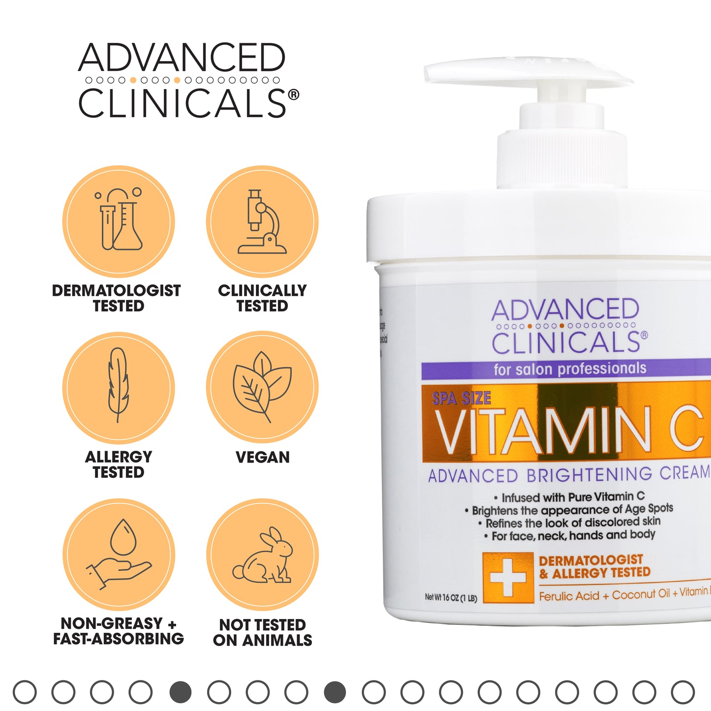 Advanced Clinicals Brightening Vitamin C Body Cream for Dark Spots and Age Spots. 16 OZ