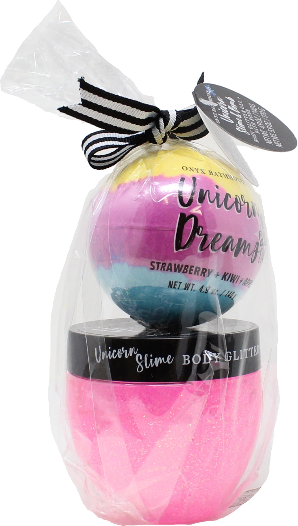 Onyx Bathhouse Kids Unicorn Dreams Slime Glitter Gel and Bath Bomb Gift Set