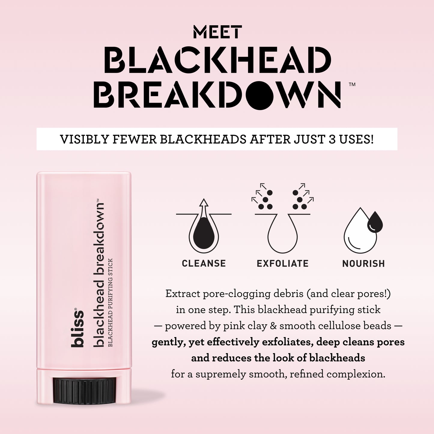 Bliss Blackhead Breakdown™ Blackhead Purifying Facial Treatment Stick with Pink Clay 30+ Uses 0.53oz