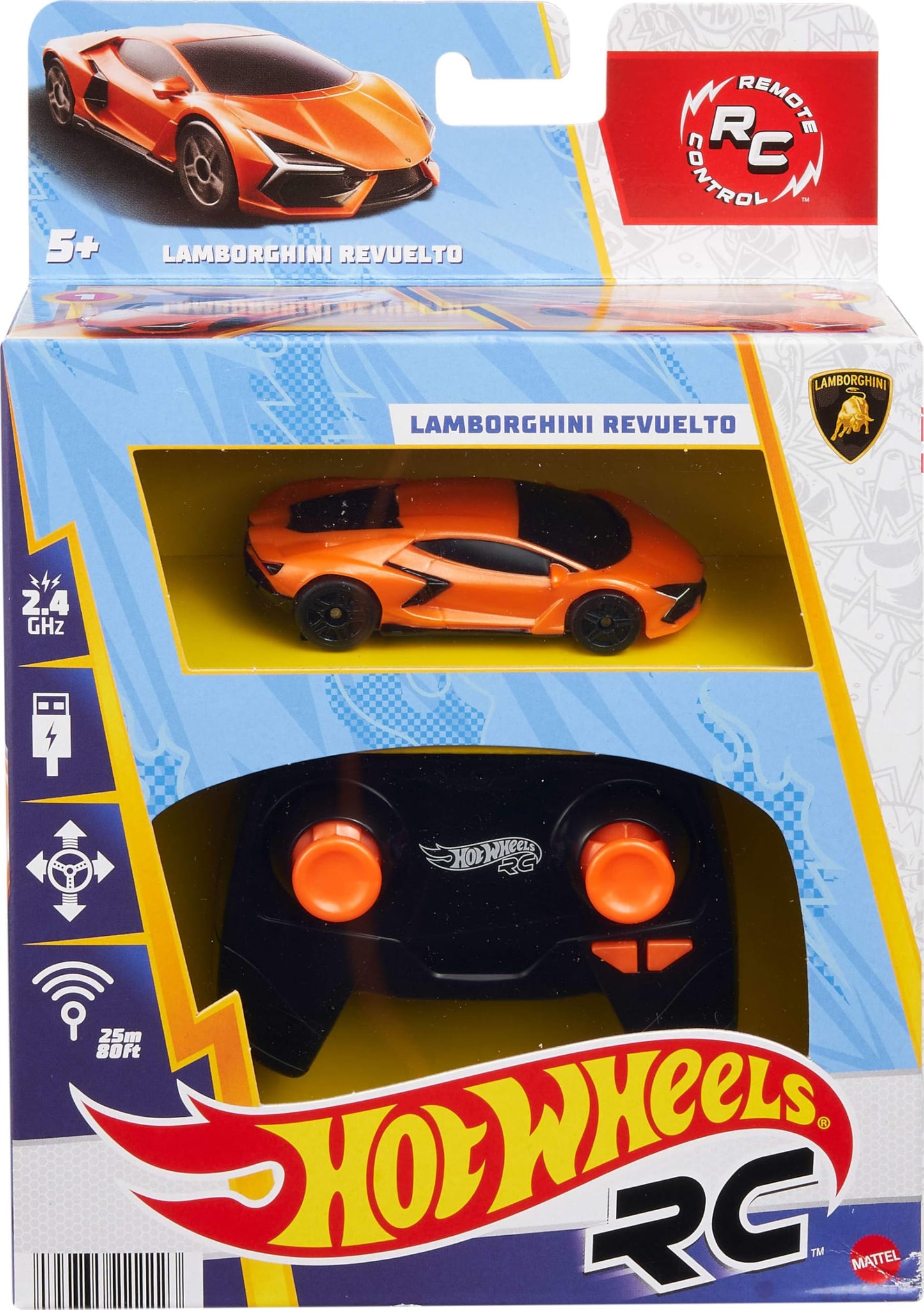 Hot Wheels RC Toy Car, Remote-Control Lamborghini Revuelto in 1:64 Scale, Recharge with USB Cable, Races & Stunts On- and Off-Track with Turbo Boost