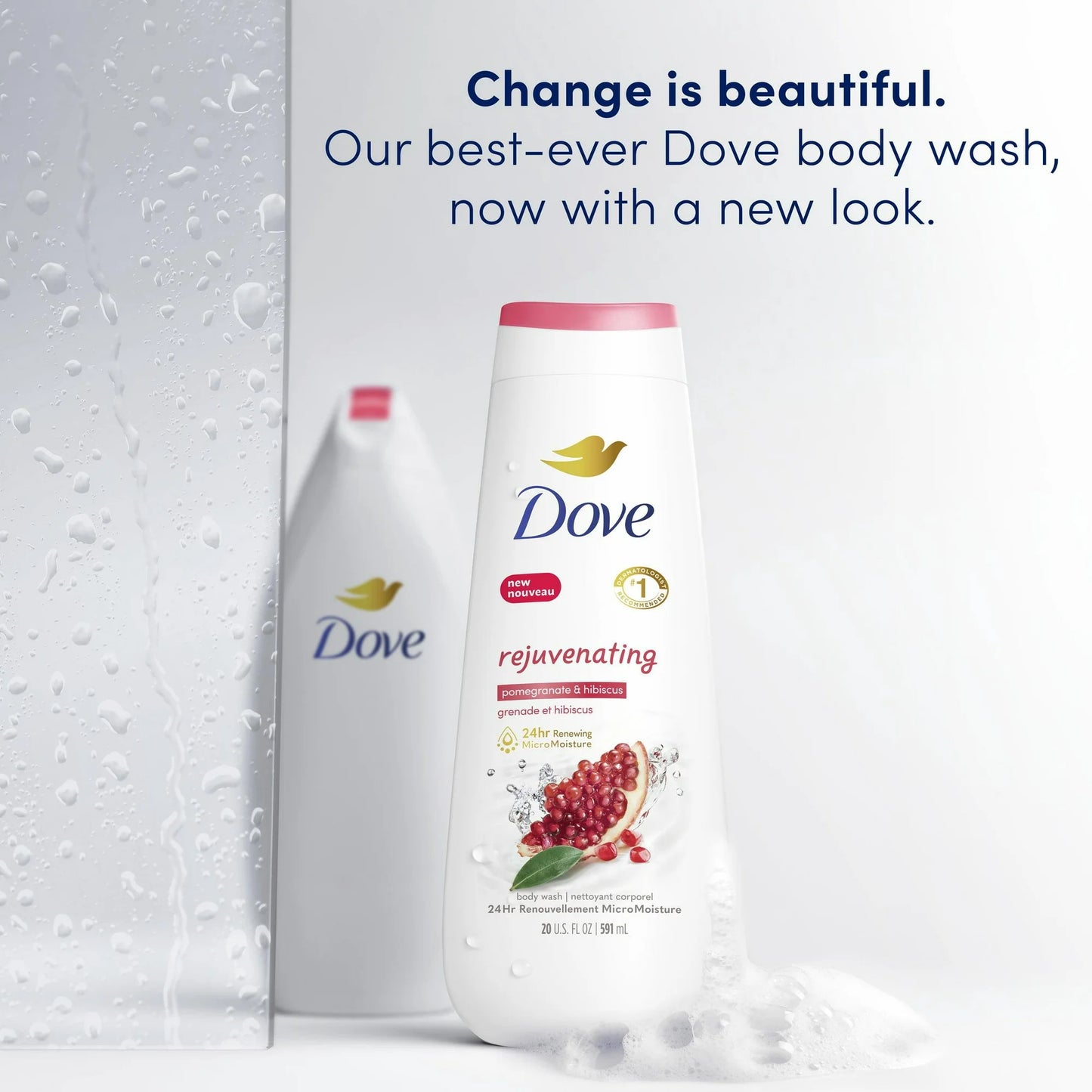 Dove Rejuvenating Gentle Women's Body Wash All Skin Type, Pomegranate & Hibiscus, 20 fl oz Twin Pack