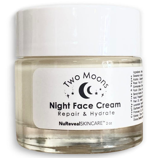 Two Moons Night Cream with Blend of Jojoba Seed Oil, Dog Rose Fruit Oil, Shea Butter, Cocoa Seed Butter & Nettle Extract - Vegan & Cruelty Free - 2 oz