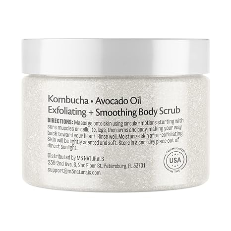 M3 Naturals Kombucha Body Scrub | Skin Exfoliator with Collagen and Shea Butter | 12 Oz (340G)