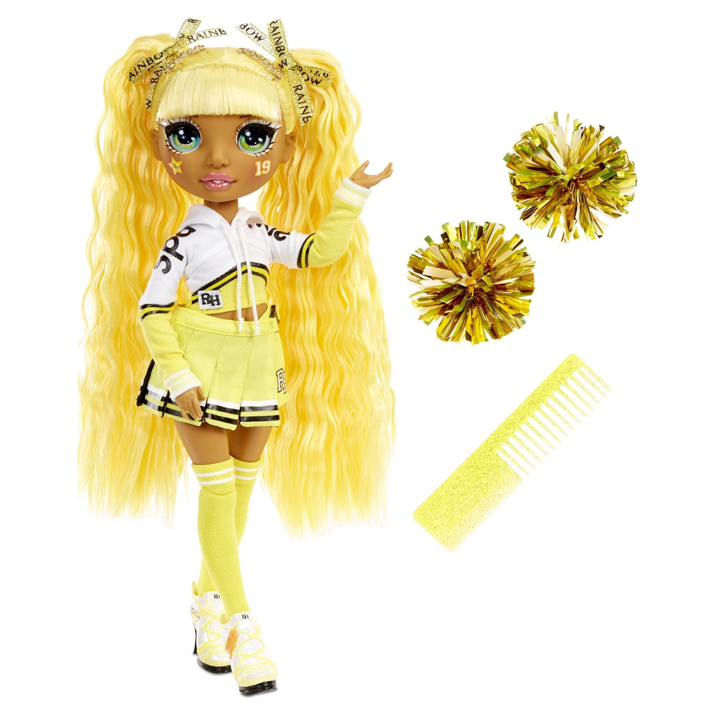 Rainbow High Cheer Sunny Madison – Yellow Fashion Doll with Pom Poms, Cheerleader Doll, Toys for Kids 6-12 Years Old