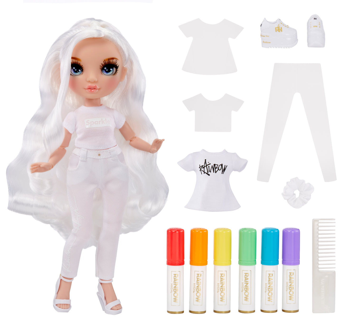 Rainbow High Color & Create Fashion DIY Doll with Washable Rainbow Markers, Blue Eyes, Straight Hair, Bonus Top & Shoes. Color, Create, Play, Rinse