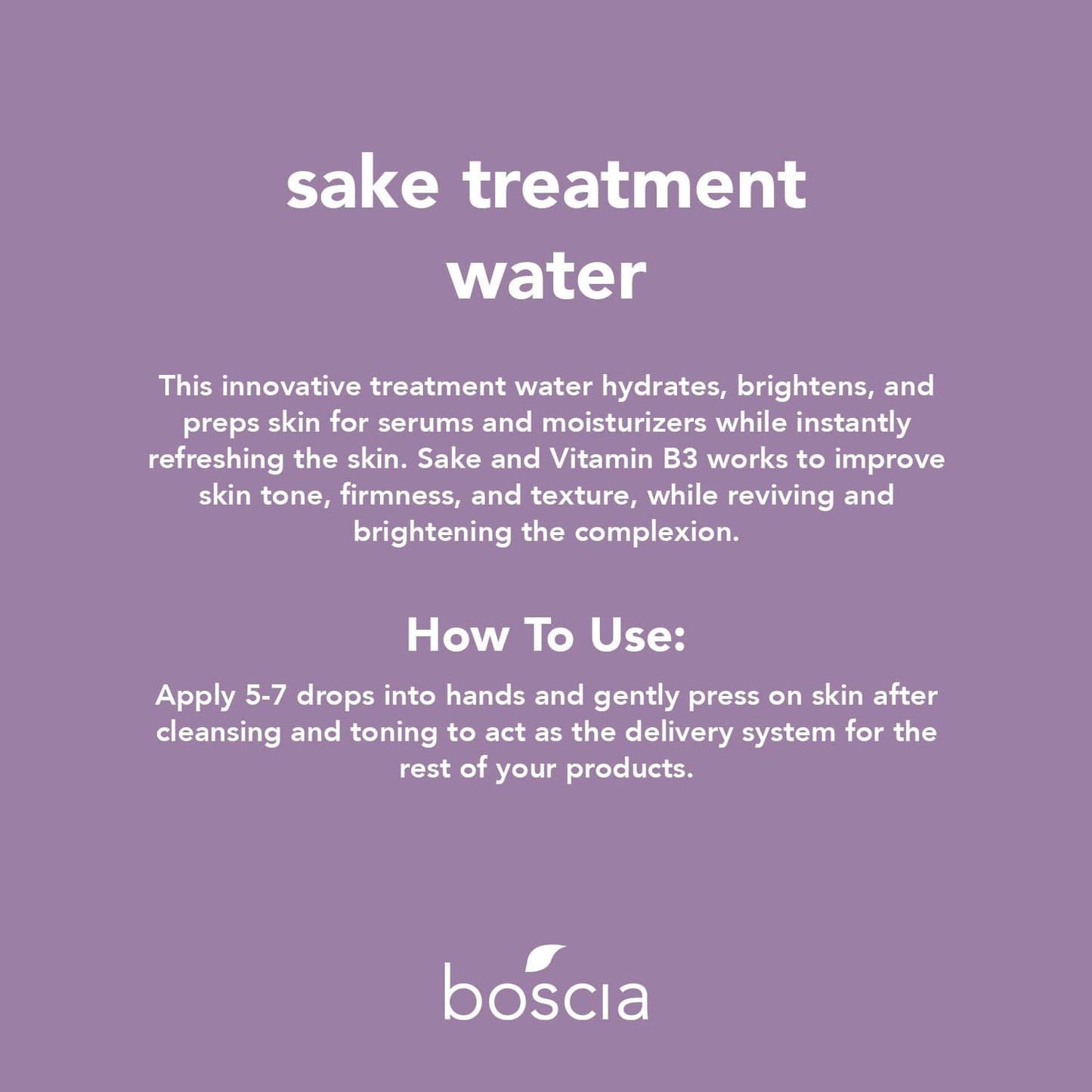 boscia Sake Treatment Water, Vegan, Cruelty-Free, Natural and Clean Skincare, Vitamin B3 & Rice Ferment Facial Serum for Hydration, Clear, 1.69 Fl Oz