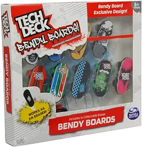 TECH DECK Bendy Boards 5 Piece Set, Rubberized Fingerboards with Working Wheels to Use as Collectible Mini Skateboard Erasers