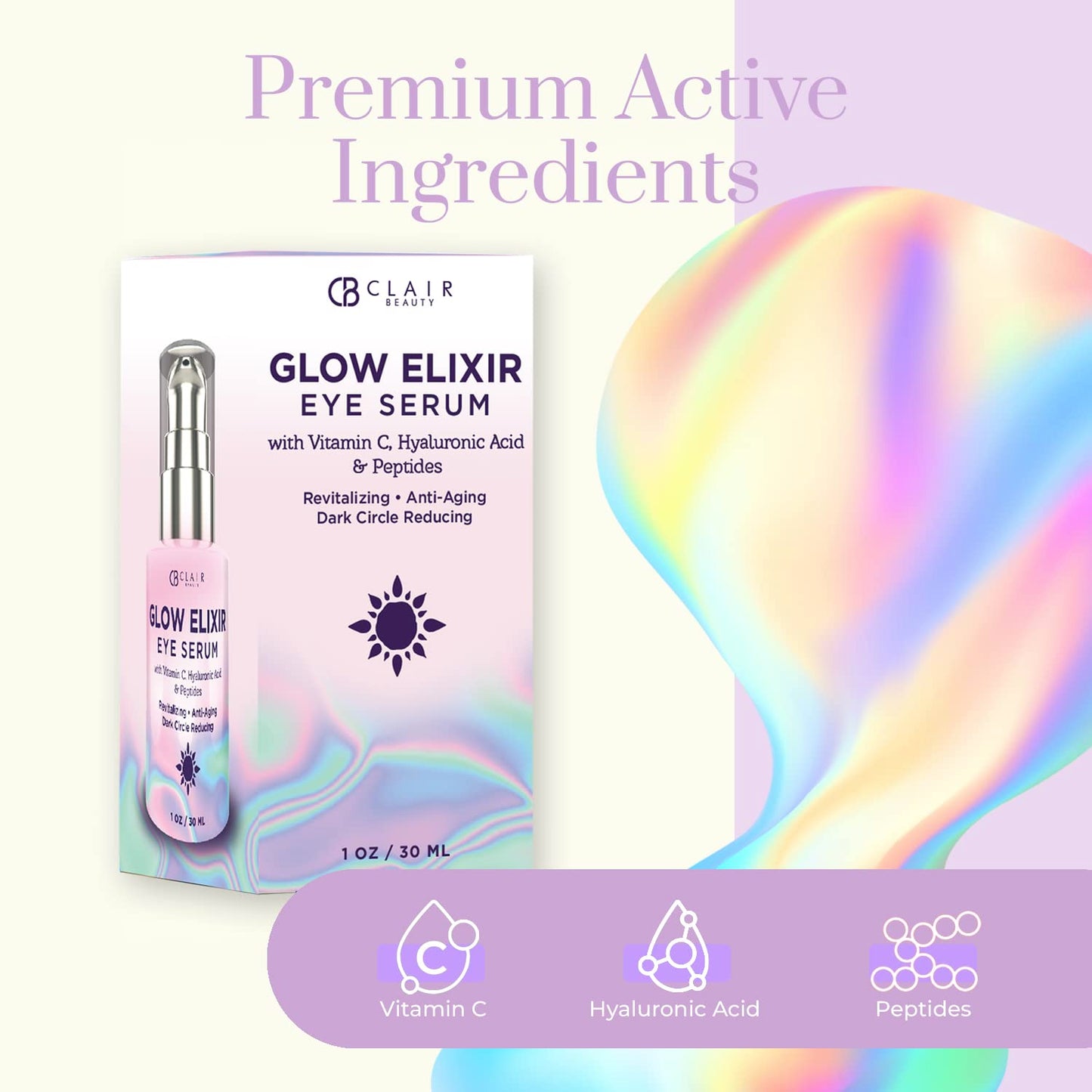 Glow Elixir Eye Serum With Vitamin C, Hyaluronic Acid & Peptides - Revitalizing,