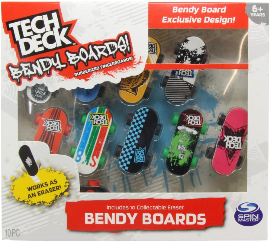 TECH DECK Bendy Boards 5 Piece Set, Rubberized Fingerboards with Working Wheels to Use as Collectible Mini Skateboard Erasers