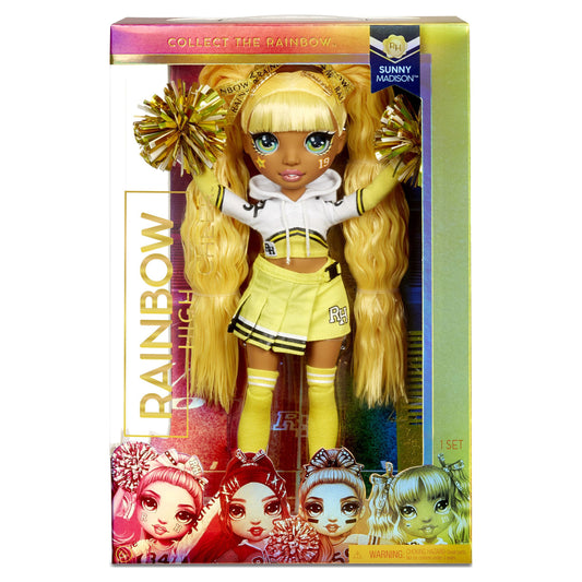 Rainbow High Cheer Sunny Madison – Yellow Fashion Doll with Pom Poms, Cheerleader Doll, Toys for Kids 6-12 Years Old