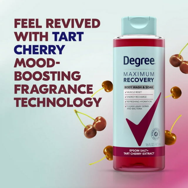 Degree Maximum Recovery Liquid Body Wash and Bath Soak Tart Cherry Extract, 16 oz