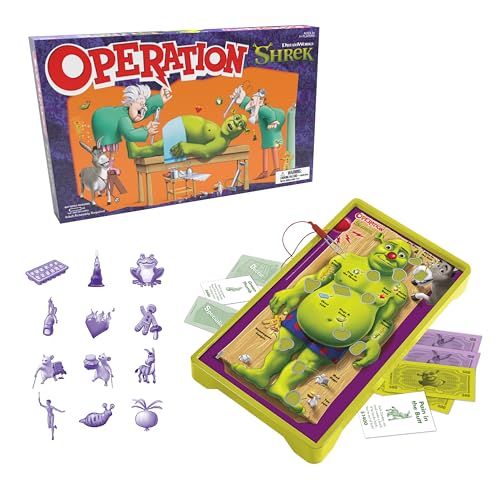 Operation: Shrek Board Game, Featuring 12 Custom Shrek ?Funatomy? Pieces from Pixie Bites to Pain in The Butt Donkey, Classic Electronic Remove The