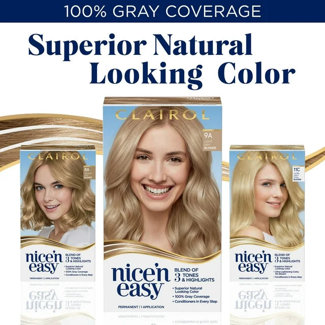 Clairol Nice'n Easy Permanent Hair Dye Color Cream, 8C Medium Cool Blonde