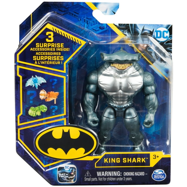 Batman 4-inch King Shark Action Figure with 3 Mystery Accessories, for Kids Aged 3 and up