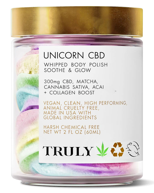 Truly Beauty Unicorn Whipped Body Polish with Chia, Acai and Rose - Whipped Body Butter with Shea for Women, Body Butter Cream for Softer, Smoother and Glowing Skin - 2 Fl. Oz