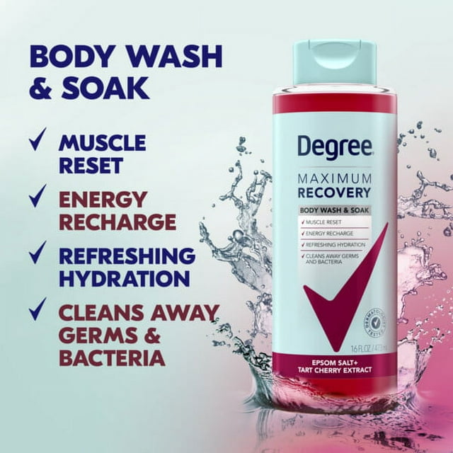 Degree Maximum Recovery Liquid Body Wash and Bath Soak Tart Cherry Extract, 16 oz