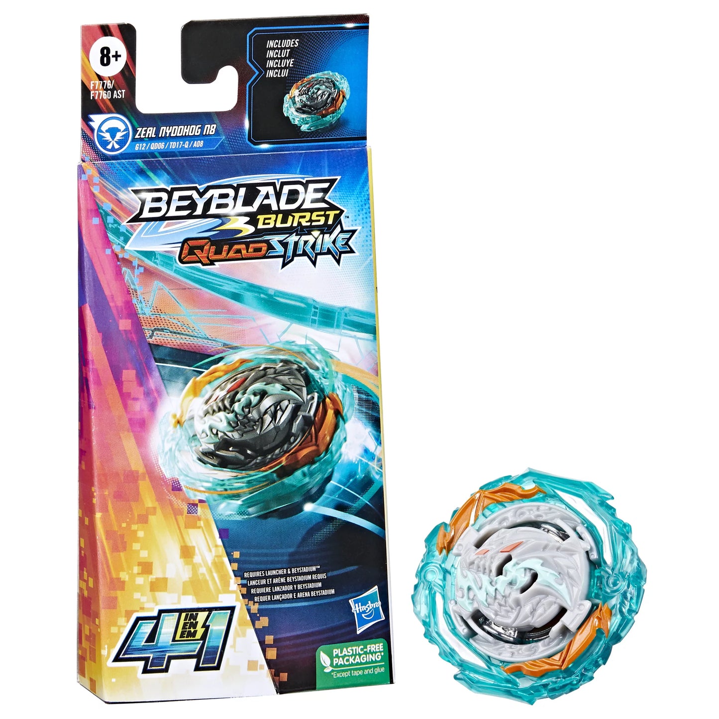 Beyblade Burst QuadStrike Zeal Nyddhog N8 Spinning Top Single Pack, Battling Game Top Toy