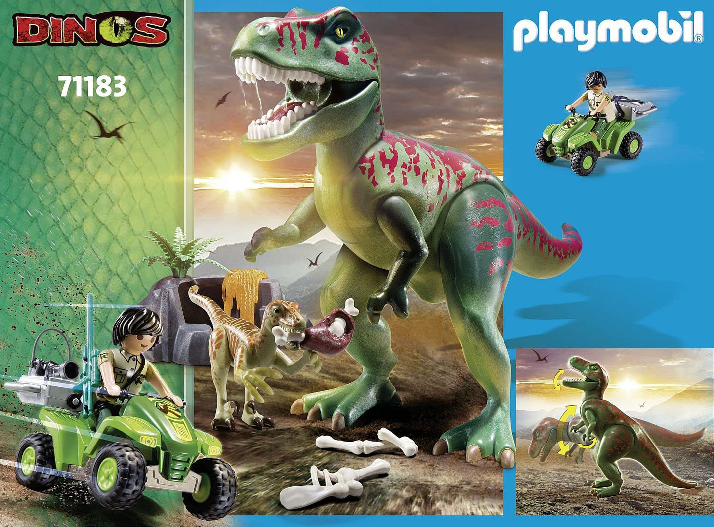 Playmobil 71183 Dinos T-Rex Attack with Raptor and Quad, Toy for Children