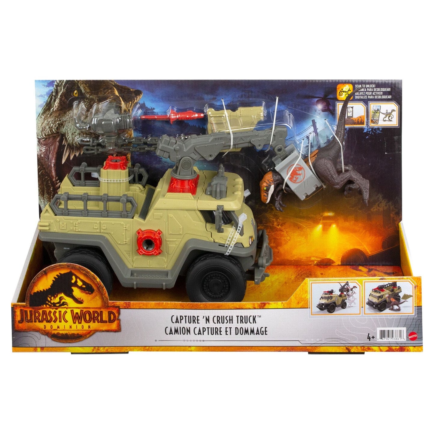 Jurassic World Dominion Capture and Crush Truck with Velociraptor Action Figure Toys