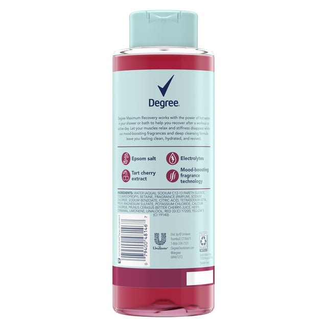 Degree Maximum Recovery Liquid Body Wash and Bath Soak Tart Cherry Extract, 16 oz