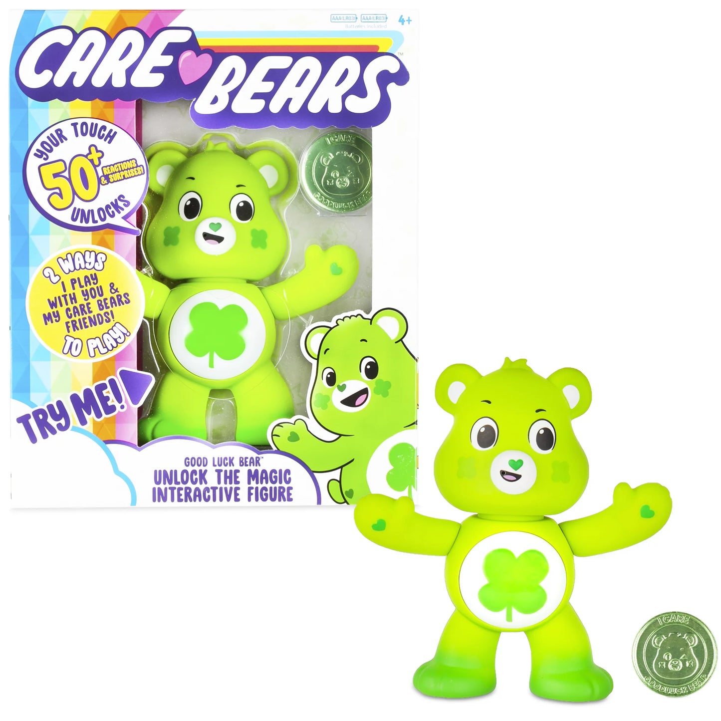 Care Bears - 5" Interactive Figure - Good Luck Bear - Your Touch Unlocks 50+ Reactions & Surprises!