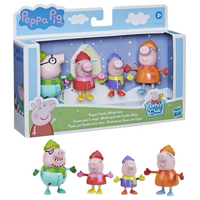 Peppa Pig Peppa's Club Peppa's Family Wintertime Figure 4-Pack Toy, Cold-Weather Outfits