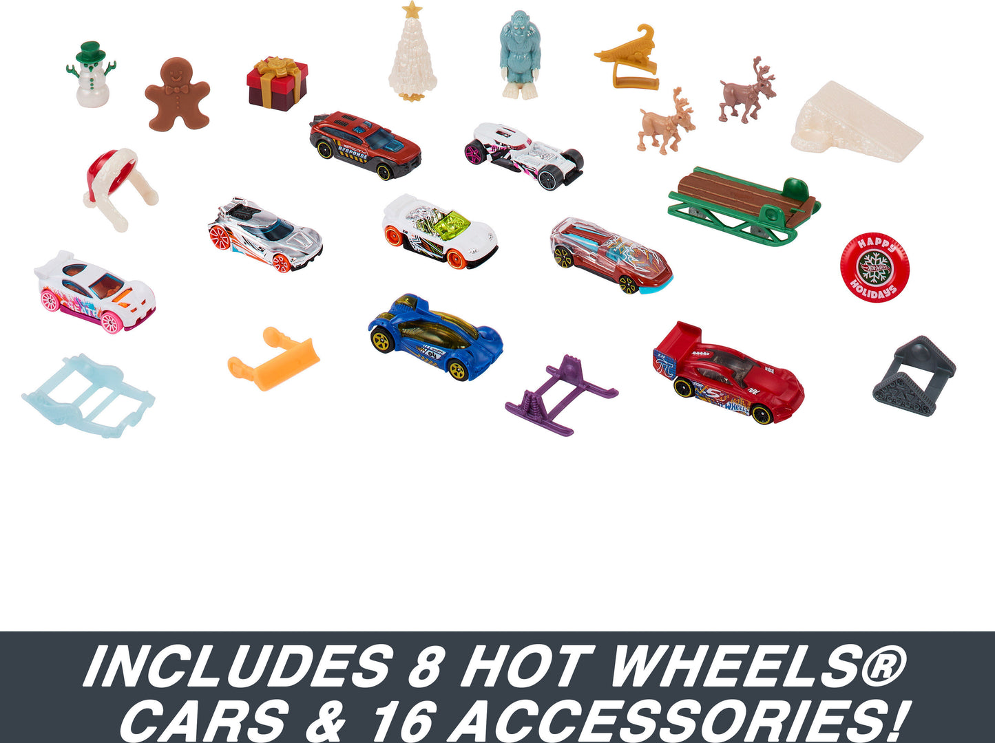 Hot Wheels Advent Calendar 2023, 8 Hot Wheels Cars and 16 Accessories