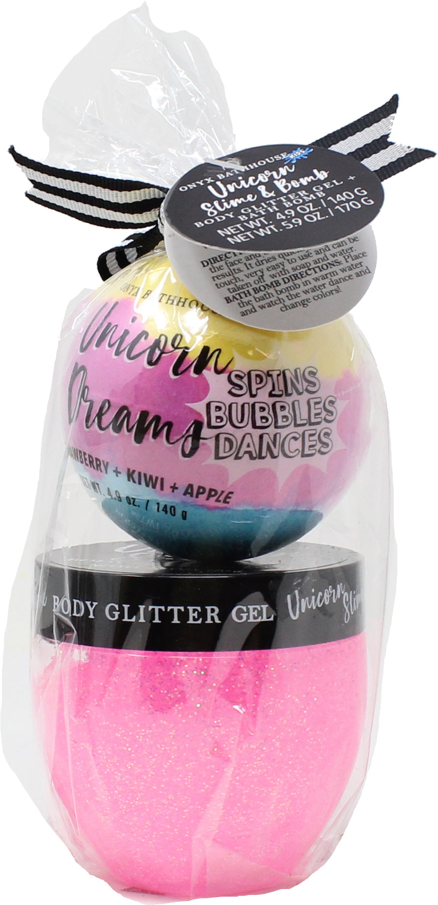 Onyx Bathhouse Kids Unicorn Dreams Slime Glitter Gel and Bath Bomb Gift Set