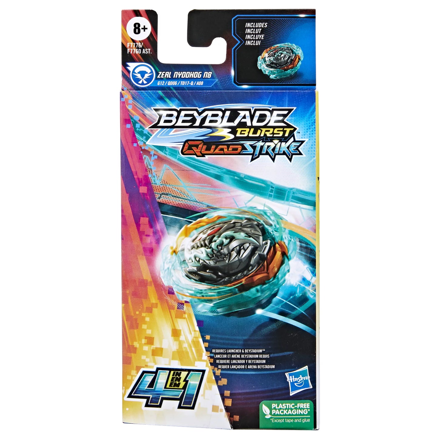 Beyblade Burst QuadStrike Zeal Nyddhog N8 Spinning Top Single Pack, Battling Game Top Toy