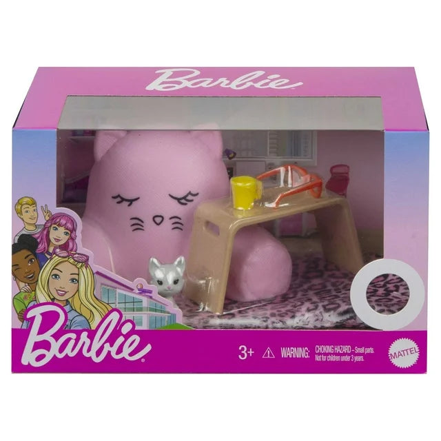 Barbie Doll Lounge Accessory Pack with 6 Pieces, Cozy Pillow, Blanket, Pet Cat & More