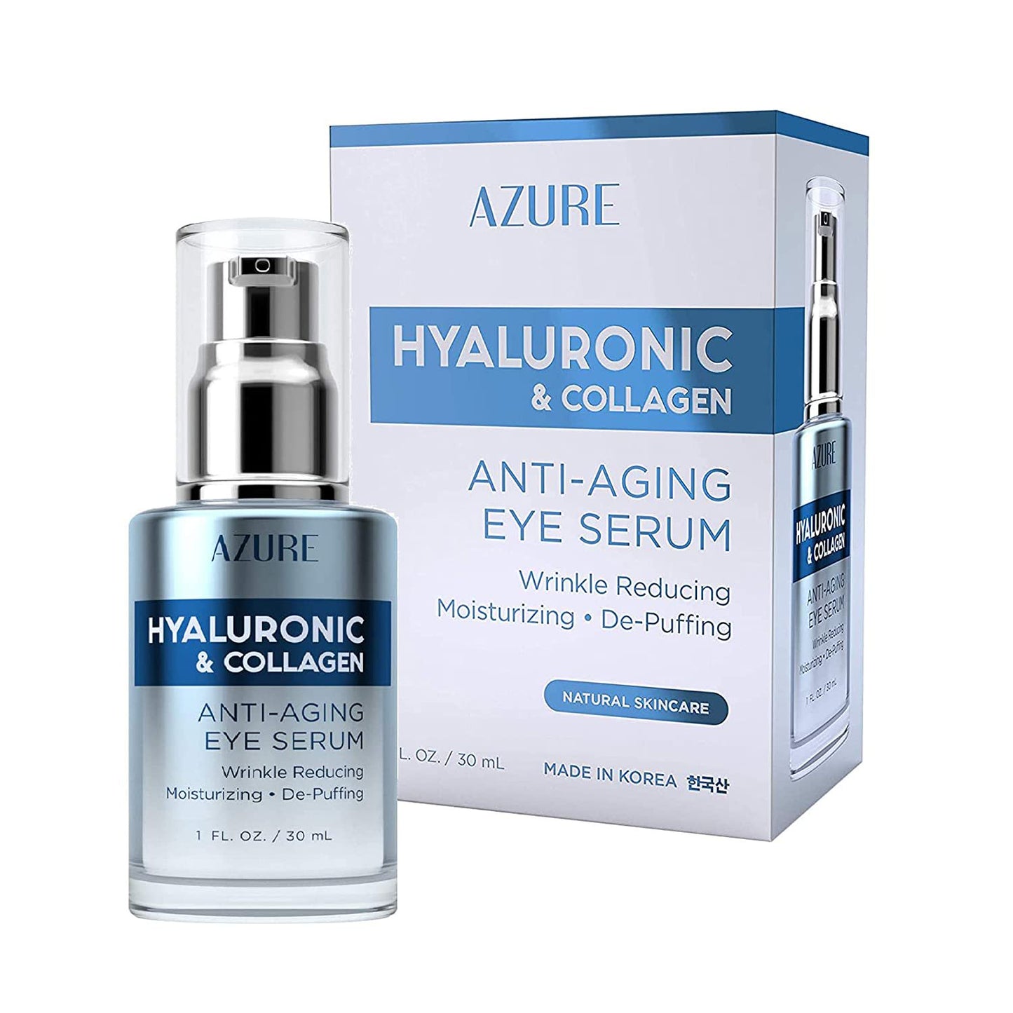 AZURE Hyaluronic Acid & Collagen Anti Aging Eye Serum - Replenishing & Hydrating Serum, Dark Circle Corrector - Reduces Wrinkles, Fine Lines & Under Eye Bags - Locks in Moisture