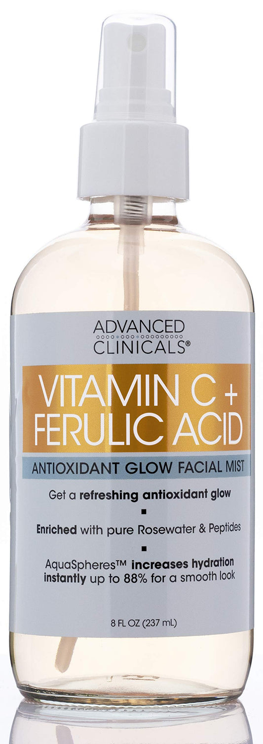 Advanced Clinicals Vitamin C + Ferulic Acid Antioxidant Glow Face Mist Spray. Instant Hydration Facial Toner. 8 fl oz.