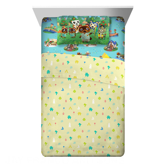 Animal Crossing Kids Twin Sheet Set, Gaming Bedding, Yellow and Blue, Nintendo