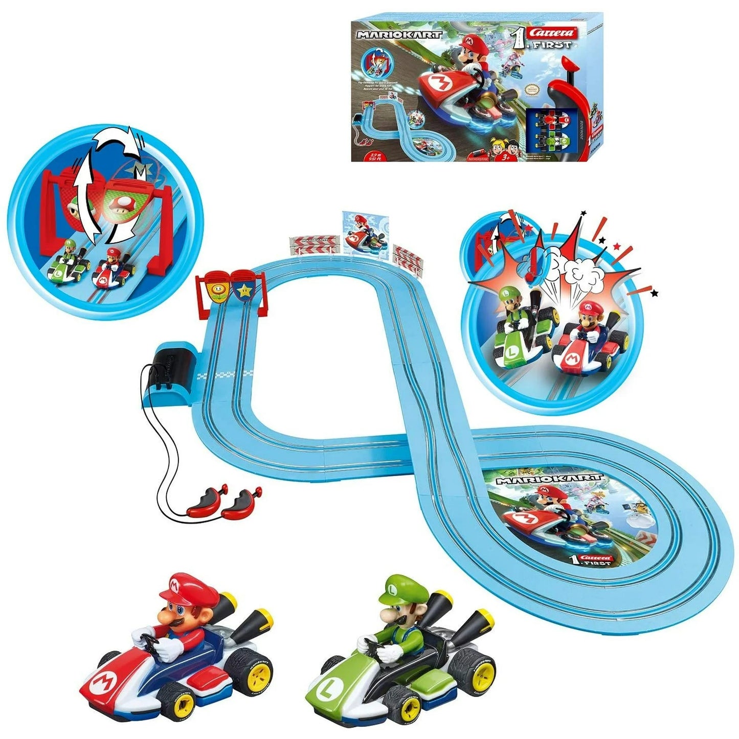 Carrera FIRST Mario Kart Beginner Battery Operated Slot Car Race Track Set featuring Mario versus Luigi