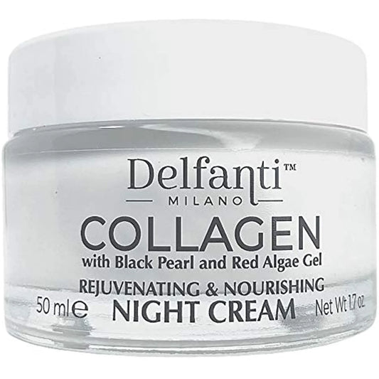 Delfanti Milano COLLAGEN REJUVENATING AND NOURISHING Night Cream with BLACK PEARL and RED ALGAE GEL. Made in Italy